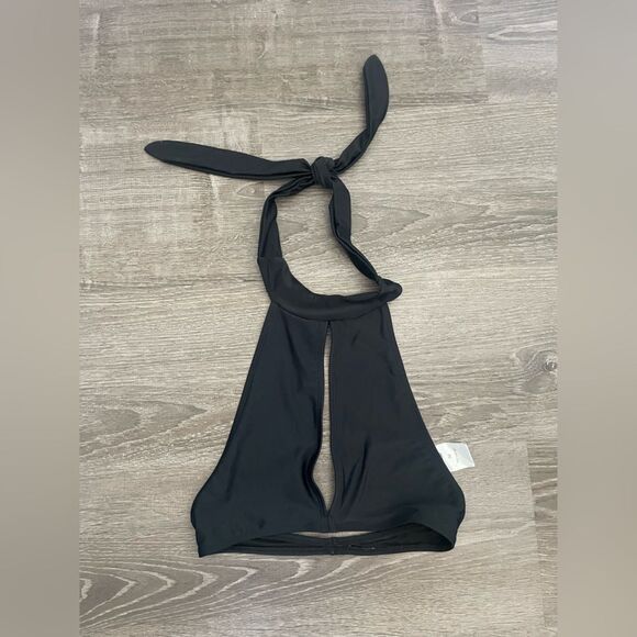 Motel Black High Neck Keyhole Tie Neck Bikini Swimsuit Sz M - Picture 1 of 5